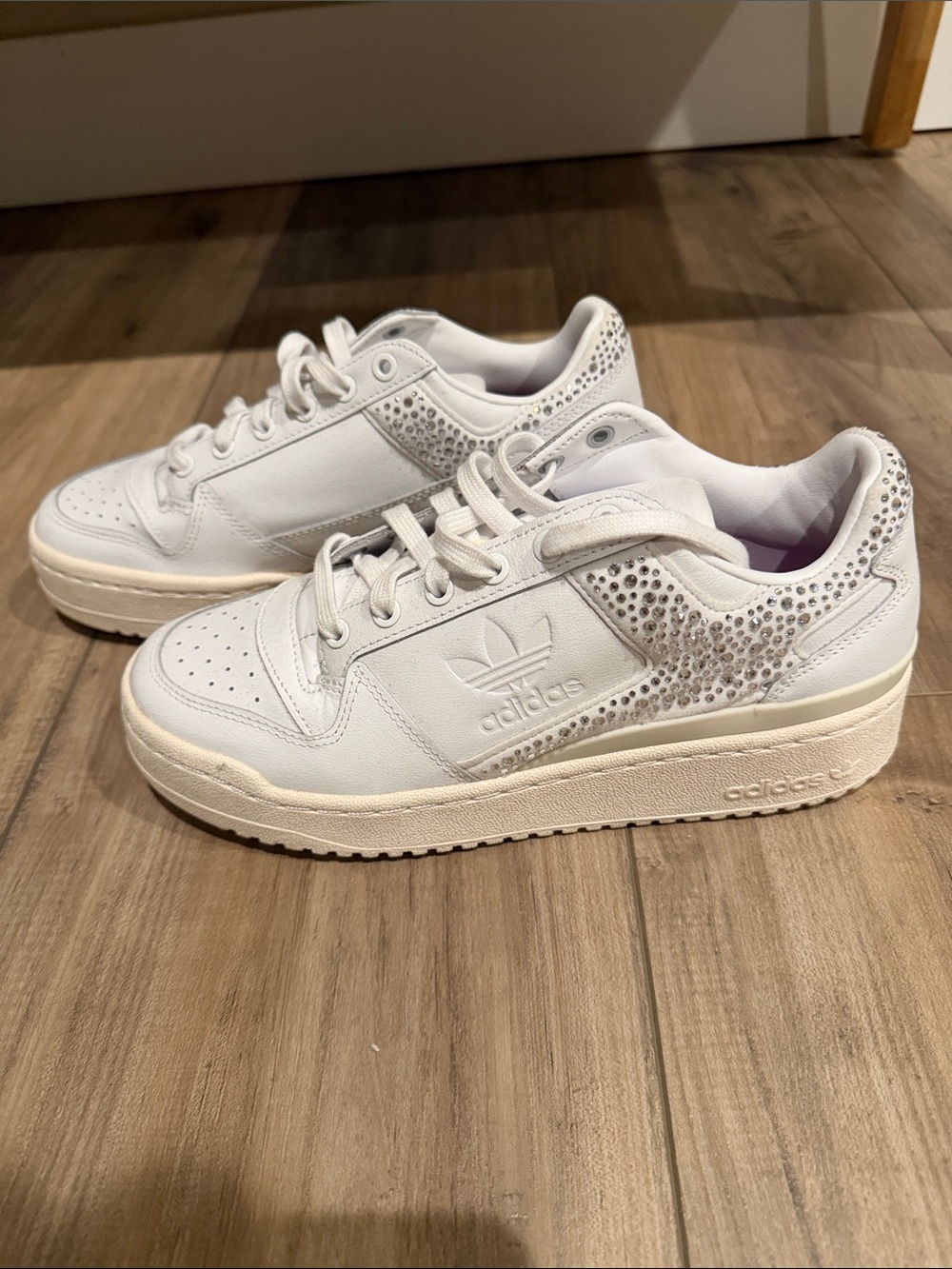 Adidas 80’s 90’s Inspo White Platform Chunky Sneakers with Crystals s 8 1/2